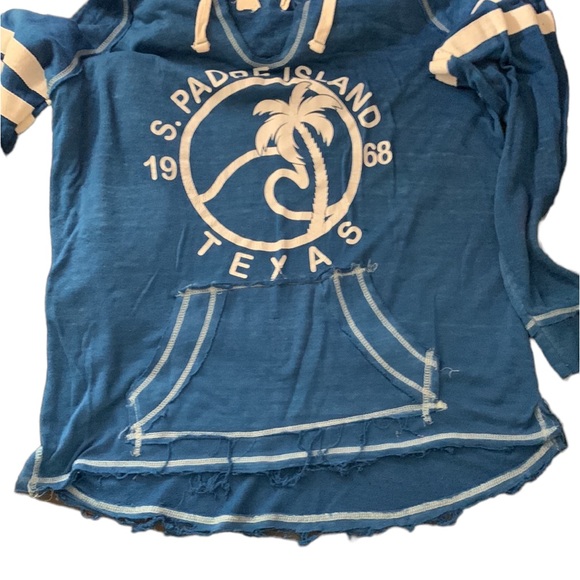 UZZI graphic design Padre Island Texas distressed hooded pullover coverup - Picture 9 of 16